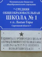 Мемориальная доска, Россия, Саратовская область, Лысогорский район, поселок Лысые Горы, Железнодорожная улица