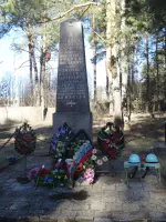 Гранитный обелиск Героям Советского Союза летчикам <nobr>А. Н. Дехтяренко</nobr> и <nobr>В. С. Романенко</nobr>., Россия, Новгородская область, Демянский район, поселок городского типа Демянск